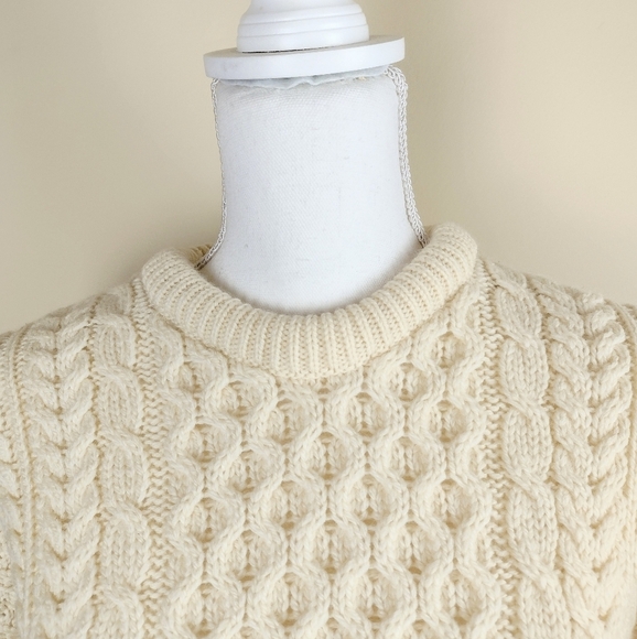 Carriage Donn Beige 100% Merino Wool Fisherman's Sweater Sz S - Picture 2 of 7